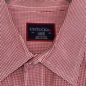 UNTUCKit Slim Fit Shirt Mens Size Large Red White Plaid 100% Cotton